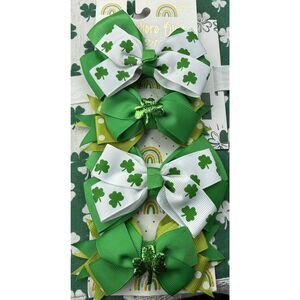 Somewhere Over Rainbow set of 4 St Patrick's clip bows Clover